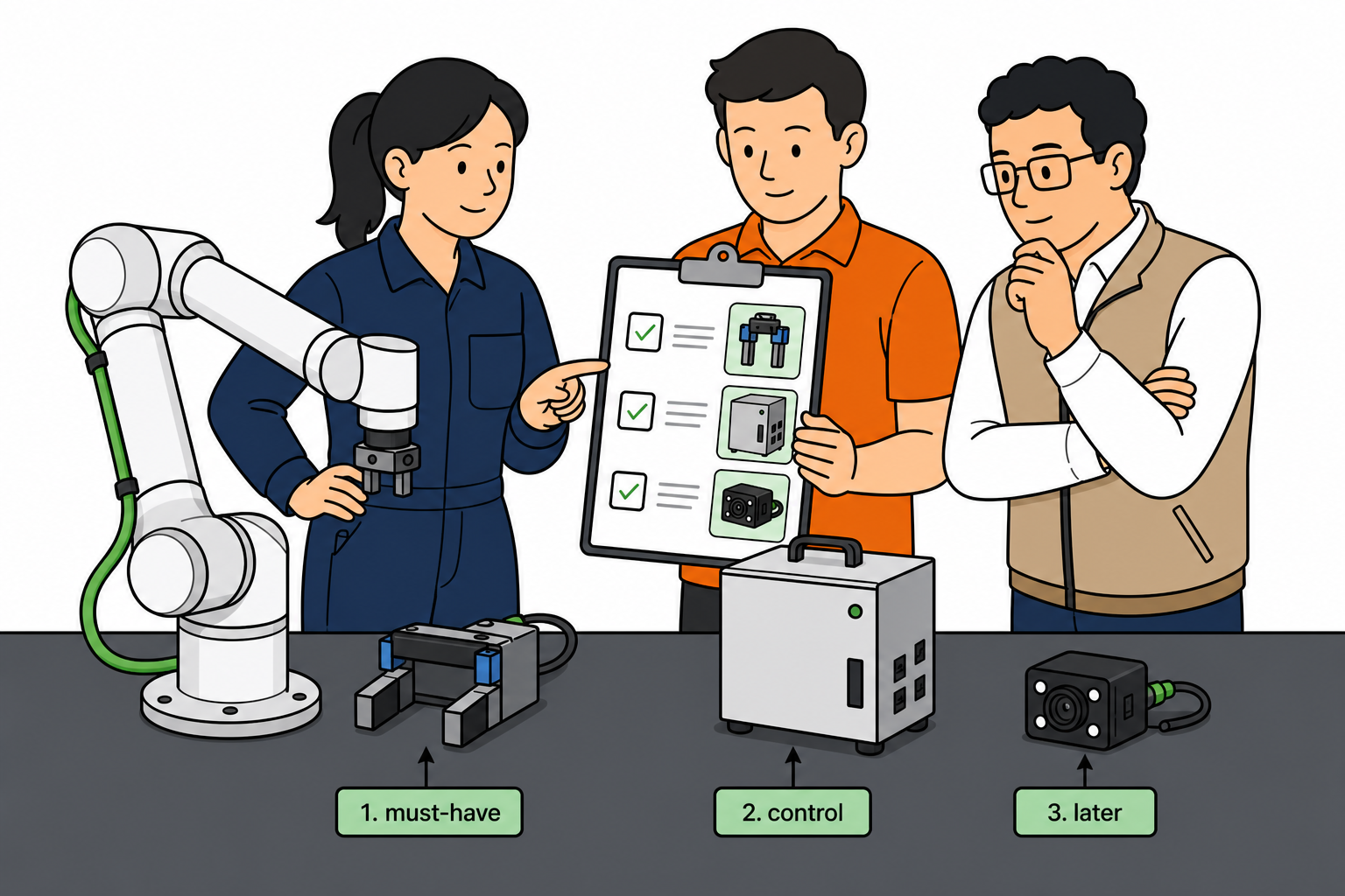 Roooll cobot accessories checklist guide: engineers sorting must-have EOAT and later options for a collaborative robotic arm cell